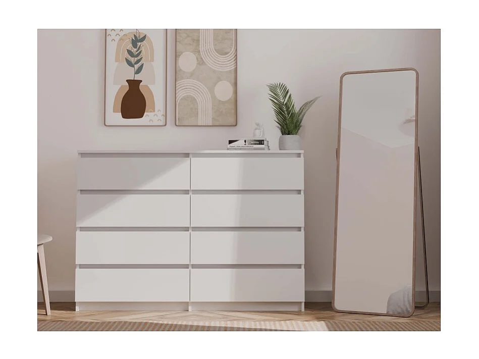 Komoda Malwa M8/140 |  Biała | 138x40x97 cm |  8 Szuflad