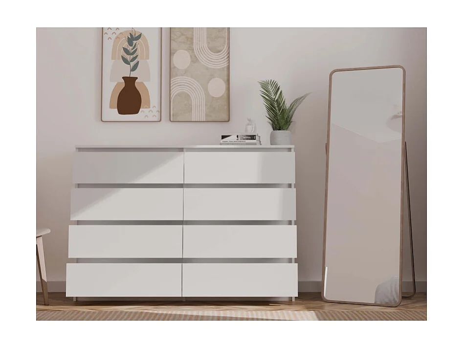 Komoda Malwa M8/140 |  Biała | 138x40x97 cm |  8 Szuflad