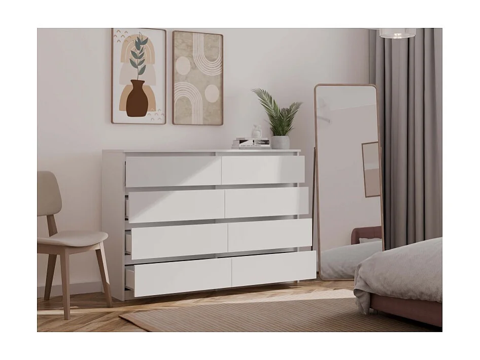 Komoda Malwa M8/140 |  Biała | 138x40x97 cm |  8 Szuflad
