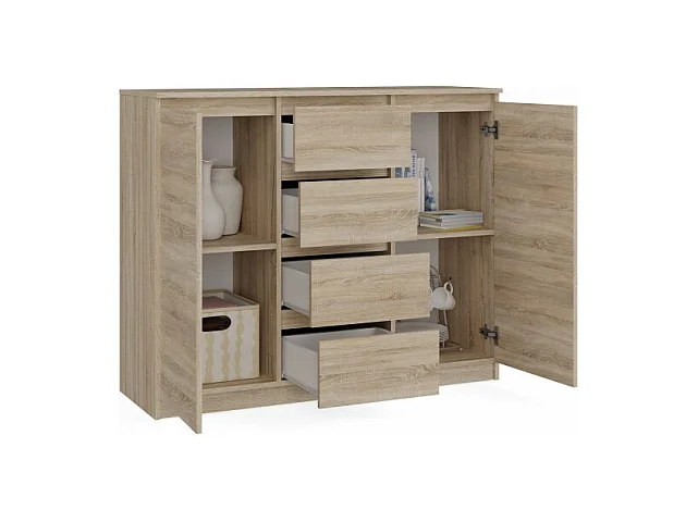 Komoda Malwa 2D4S | Dąb Sonoma | 120x40x97 cm | 2 Drzwi, 4 Szuflady