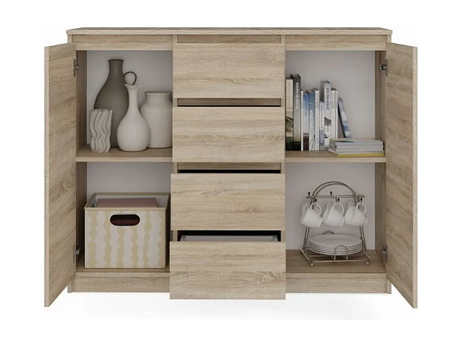 Komoda Malwa 2D4S | Dąb Sonoma | 120x40x97 cm | 2 Drzwi, 4 Szuflady