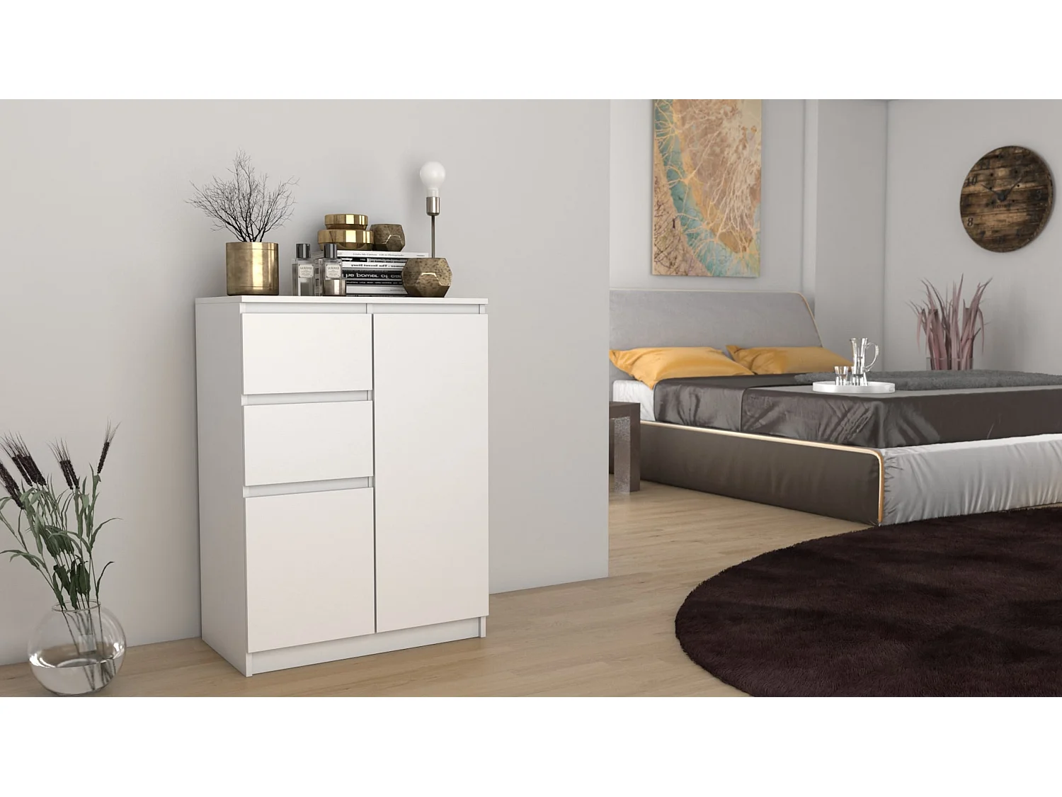 Komoda Malwa 2D2S | Biała | 70x40x97 cm | 2 Drzwi 2 Szuflady