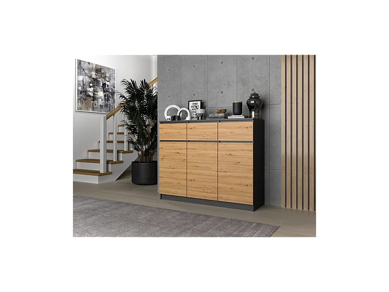 Komoda Malwa 3D3S | Antracyt/Dąb Artisan | 120x40x97 cm |3 Drzwi 3 Szuflady