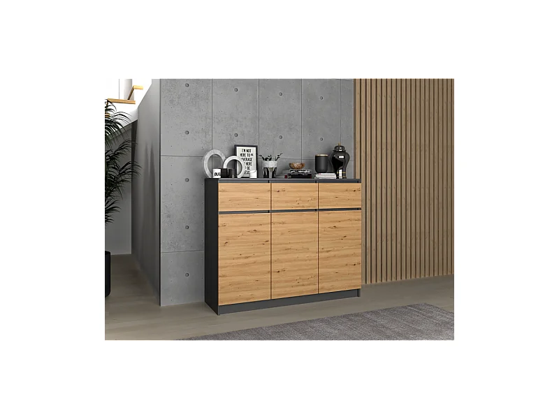 Komoda Malwa 3D3S | Antracyt/Dąb Artisan | 120x40x97 cm |3 Drzwi 3 Szuflady