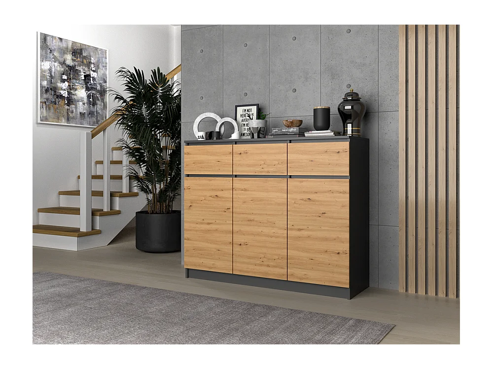 Komoda Malwa 3D3S | Antracyt/Dąb Artisan | 120x40x97 cm |3 Drzwi 3 Szuflady