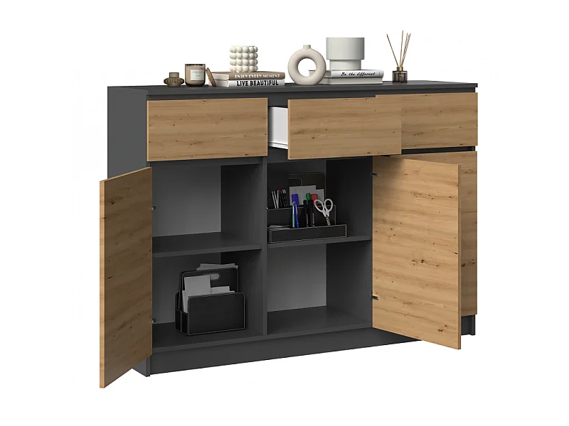 Komoda Malwa 3D3S | Antracyt/Dąb Artisan | 120x40x97 cm |3 Drzwi 3 Szuflady