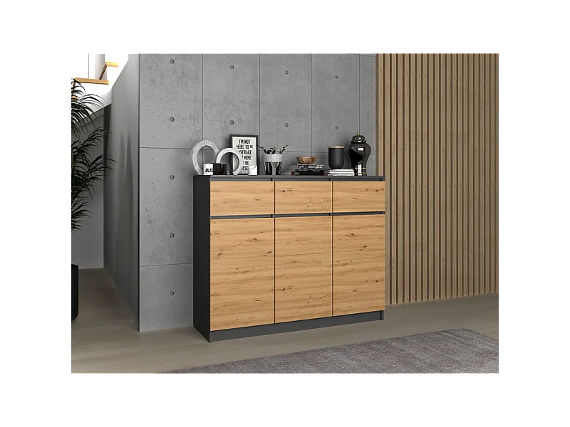 Komoda Malwa 3D3S | Antracyt/Dąb Artisan | 120x40x97 cm |3 Drzwi 3 Szuflady