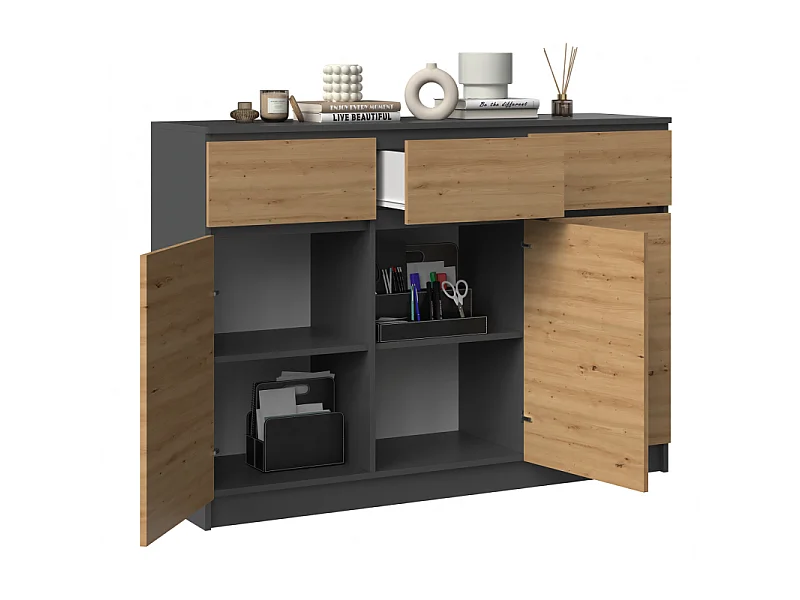 Komoda Malwa 3D3S | Antracyt/Dąb Artisan | 120x40x97 cm |3 Drzwi 3 Szuflady