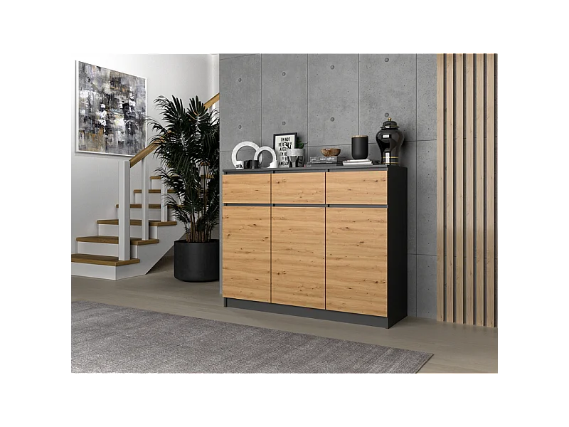 Komoda Malwa 3D3S | Antracyt/Dąb Artisan | 120x40x97 cm |3 Drzwi 3 Szuflady