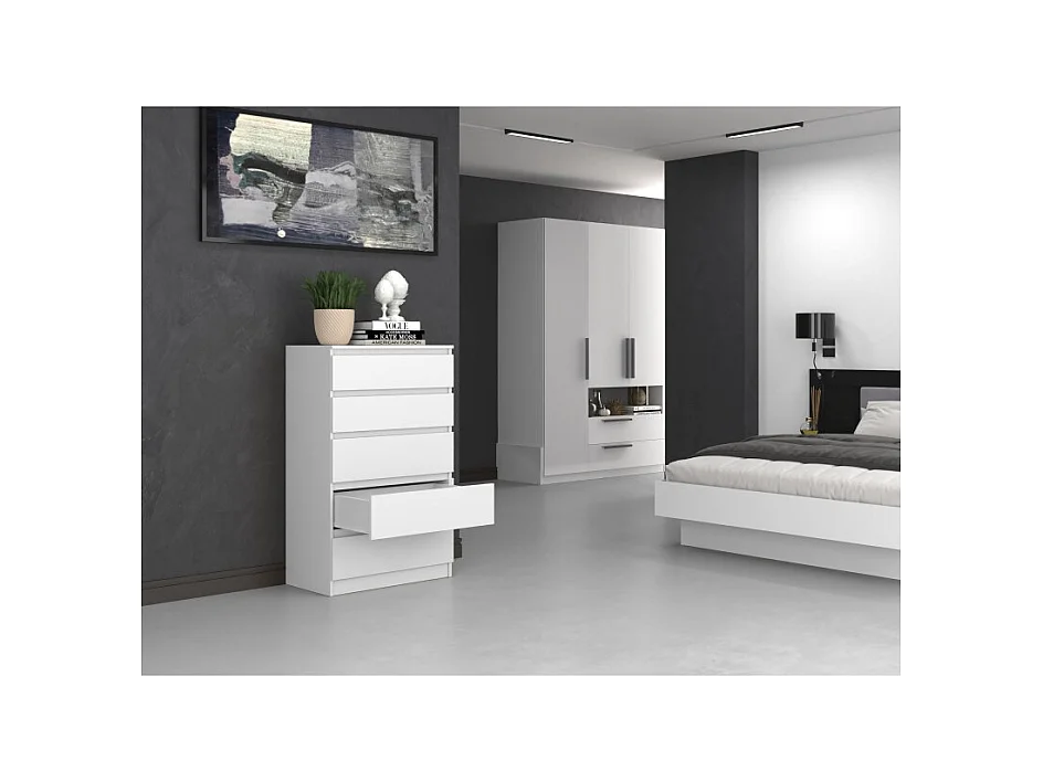 Komoda Malwa M5 |Biała | 70x40x109,5 cm | Komoda z 5 Szufladami