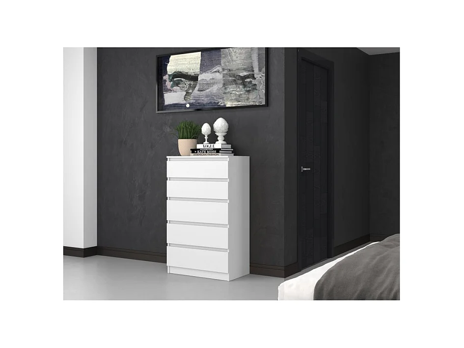 Komoda Malwa M5 |Biała | 70x40x109,5 cm | Komoda z 5 Szufladami