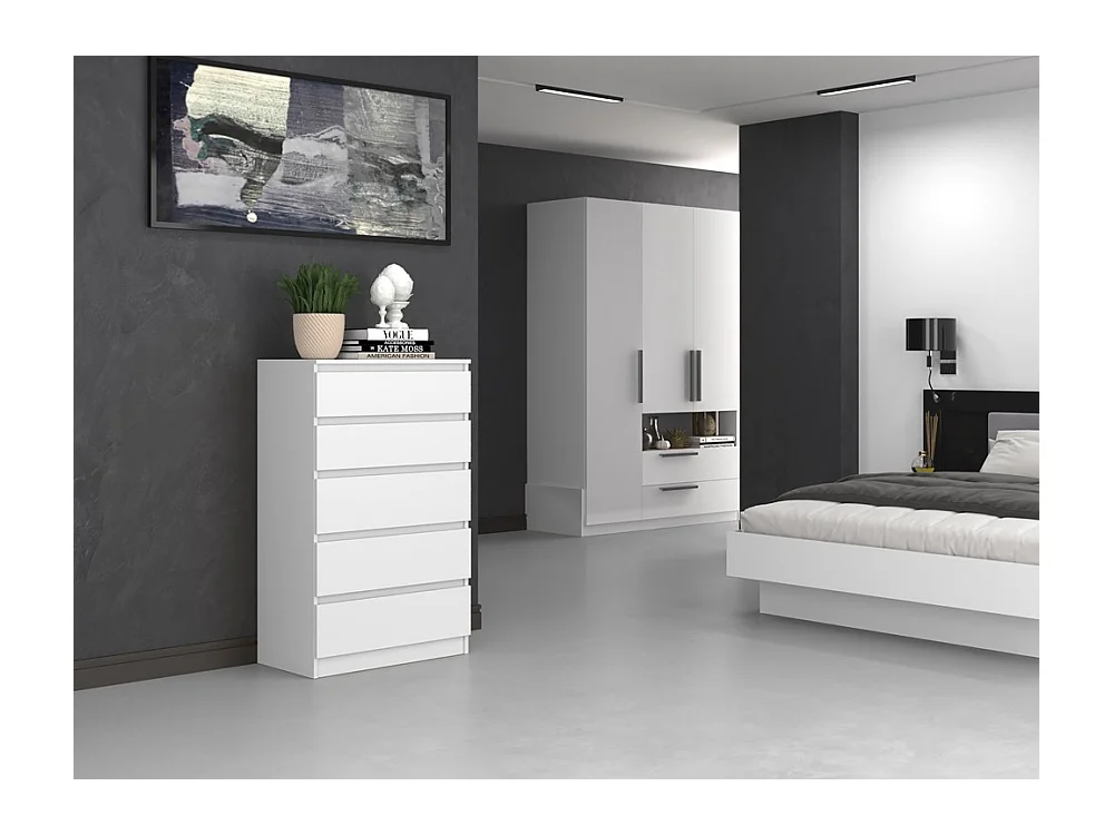 Komoda Malwa M5 |Biała | 70x40x109,5 cm | Komoda z 5 Szufladami