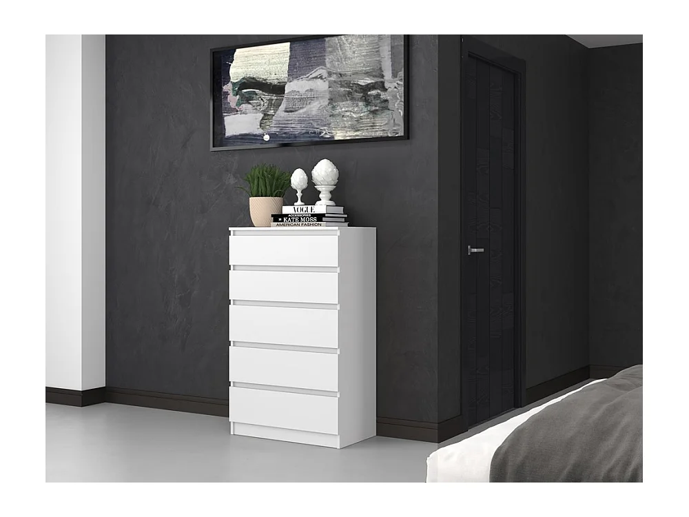 Komoda Malwa M5 |Biała | 70x40x109,5 cm | Komoda z 5 Szufladami