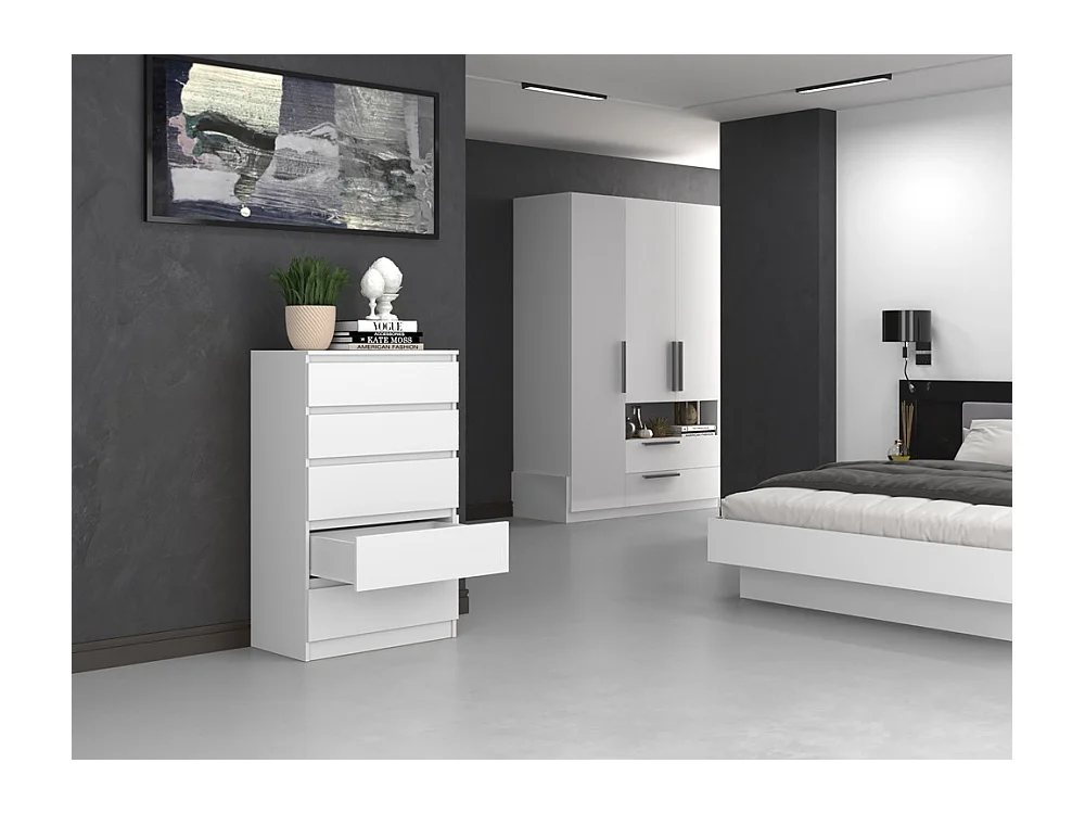 Komoda Malwa M5 |Biała | 70x40x109,5 cm | Komoda z 5 Szufladami