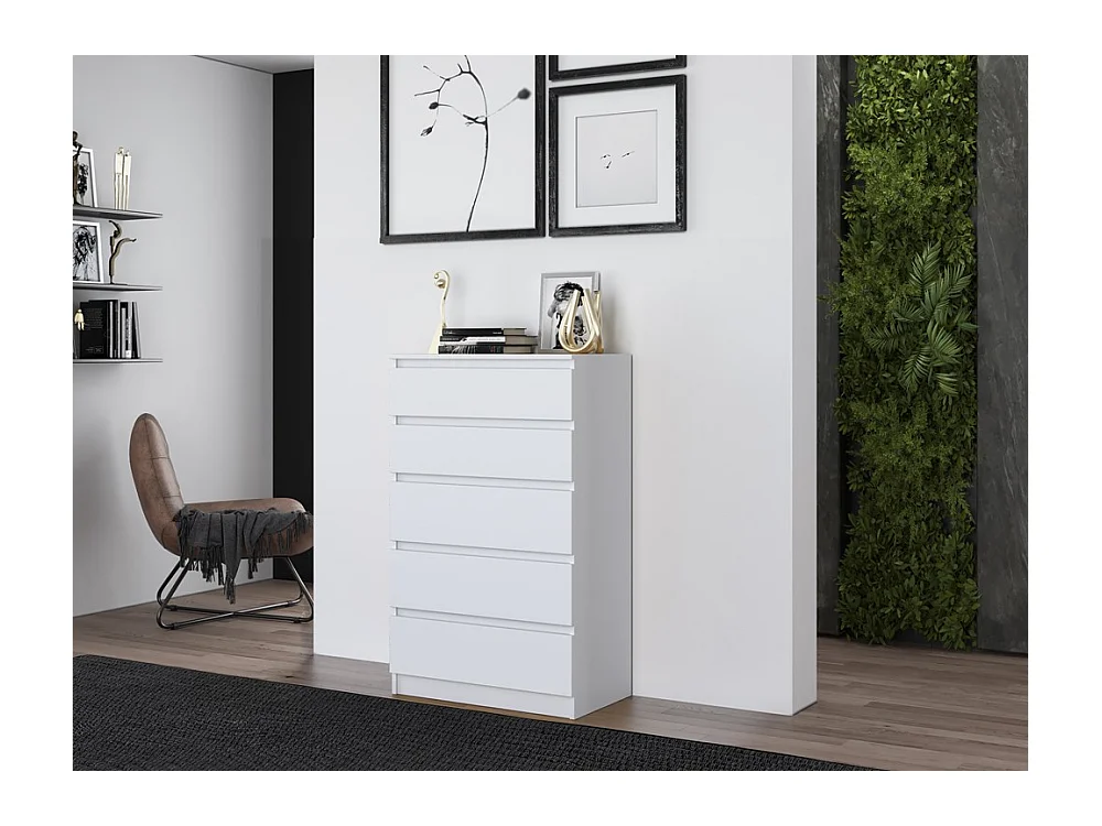 Komoda Malwa M5 |Biała | 70x40x109,5 cm | Komoda z 5 Szufladami