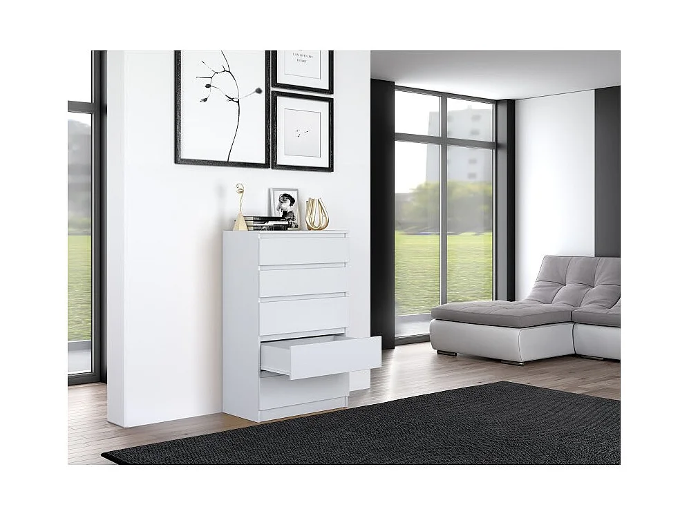 Komoda Malwa M5 |Biała | 70x40x109,5 cm | Komoda z 5 Szufladami
