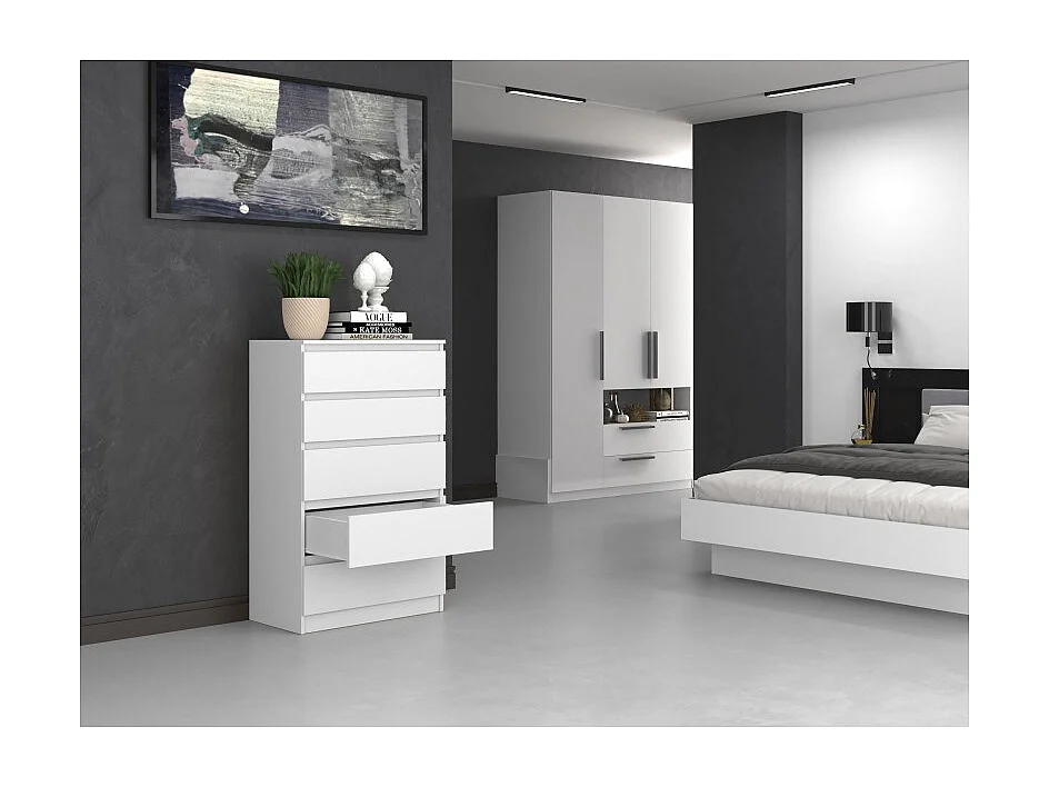 Komoda Malwa M5 |Biała | 70x40x109,5 cm | Komoda z 5 Szufladami