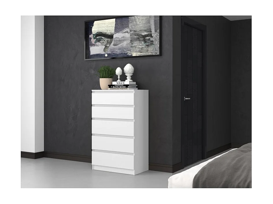 Komoda Malwa M5 |Biała | 70x40x109,5 cm | Komoda z 5 Szufladami