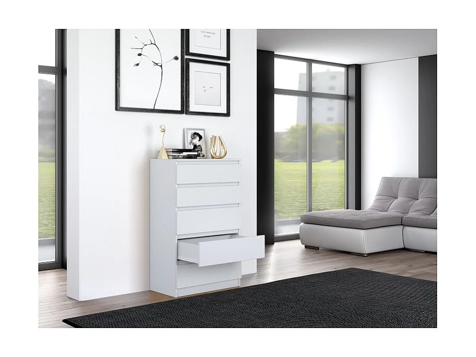 Komoda Malwa M5 |Biała | 70x40x109,5 cm | Komoda z 5 Szufladami