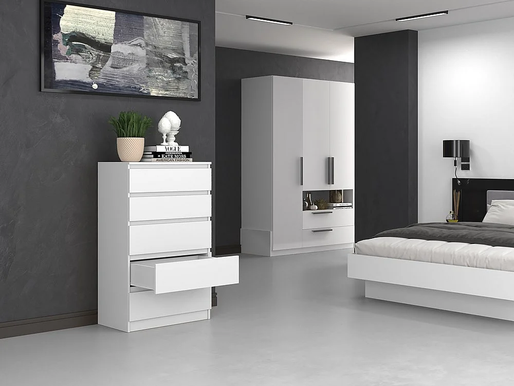 Komoda Malwa M5 |Biała | 70x40x109,5 cm | Komoda z 5 Szufladami