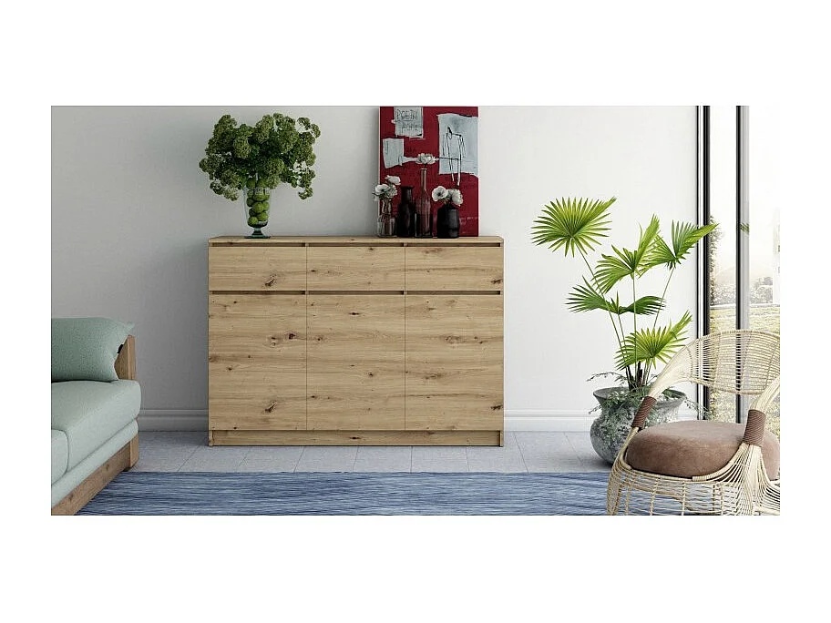Komoda Malwa 3D3S | Dąb Artisan| 120x40x97 cm |3 Drzwi 3 Szuflady