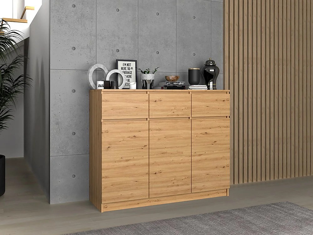 Komoda Malwa 3D3S | Dąb Artisan| 120x40x97 cm |3 Drzwi 3 Szuflady