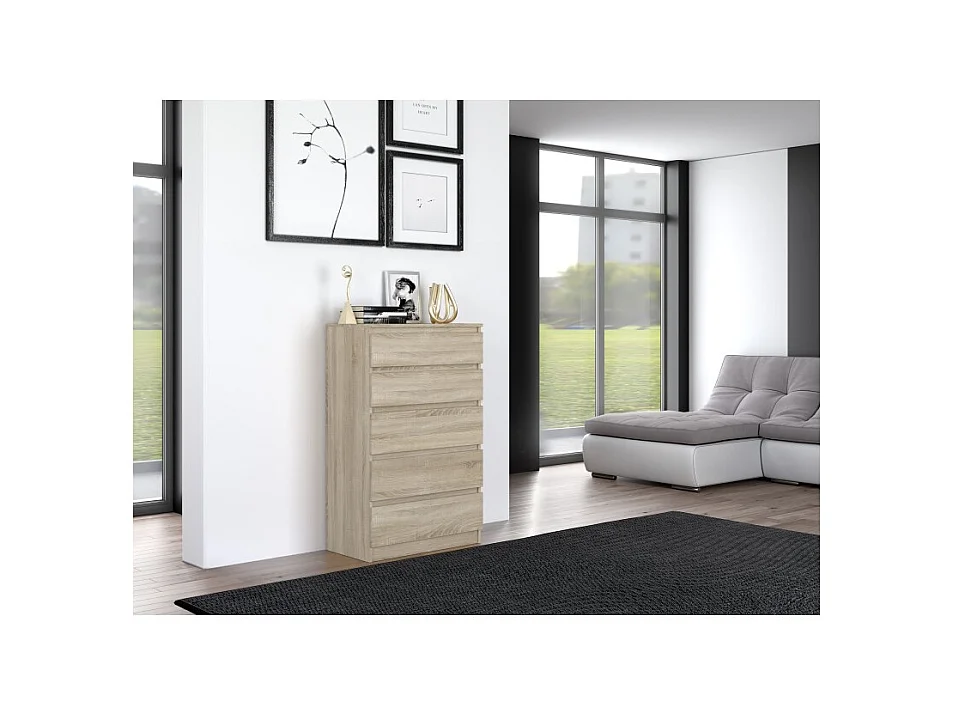Komoda Malwa M5 | Dąb Sonoma | 70x40x109,5 cm | Komoda z 5 Szufladami