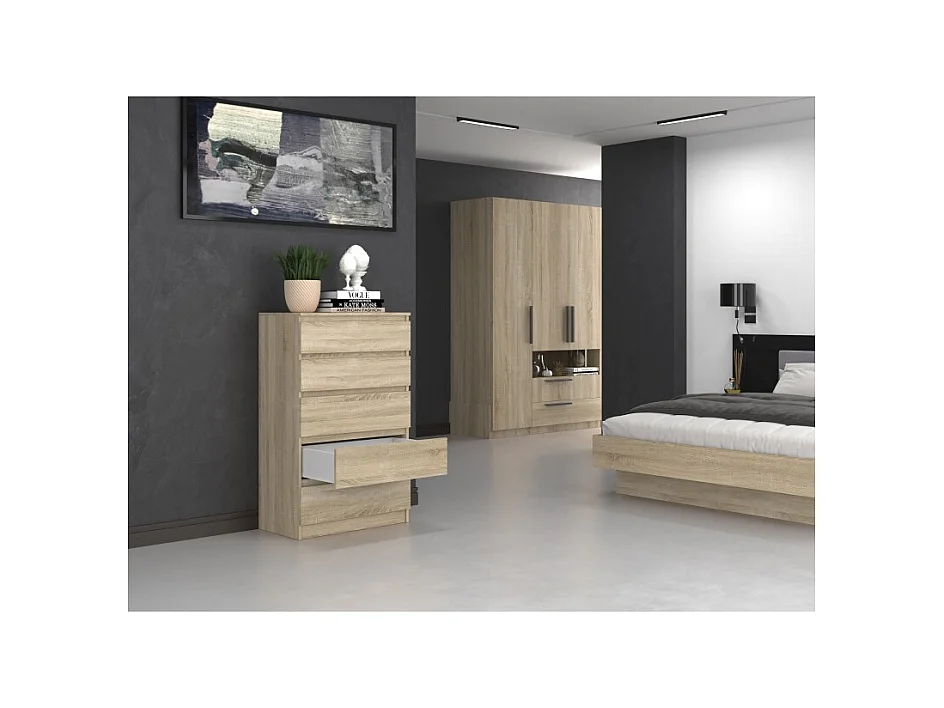 Komoda Malwa M5 | Dąb Sonoma | 70x40x109,5 cm | Komoda z 5 Szufladami