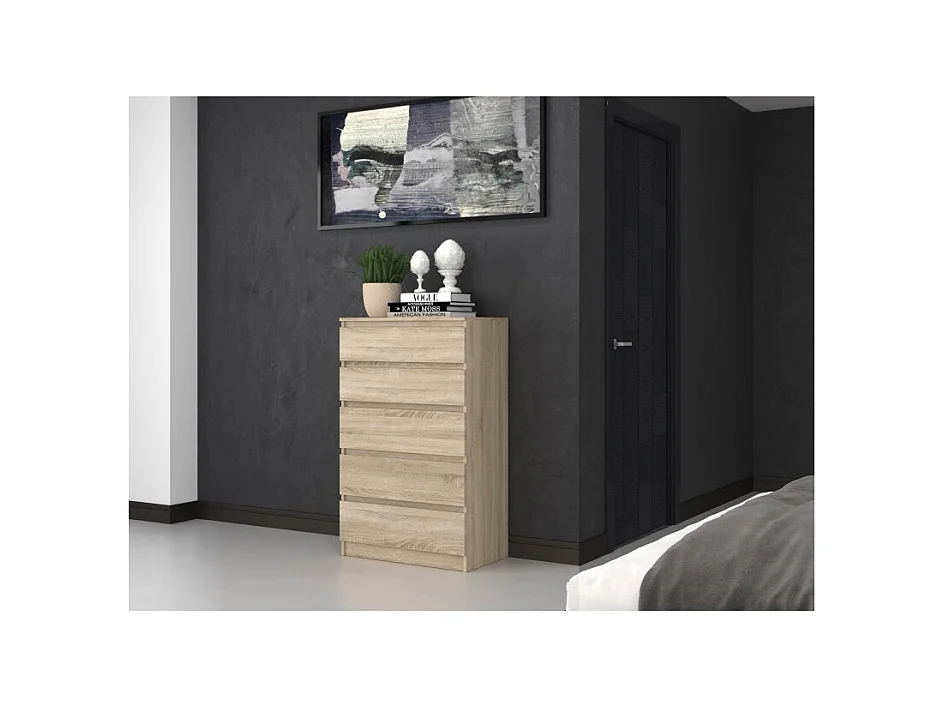 Komoda Malwa M5 | Dąb Sonoma | 70x40x109,5 cm | Komoda z 5 Szufladami