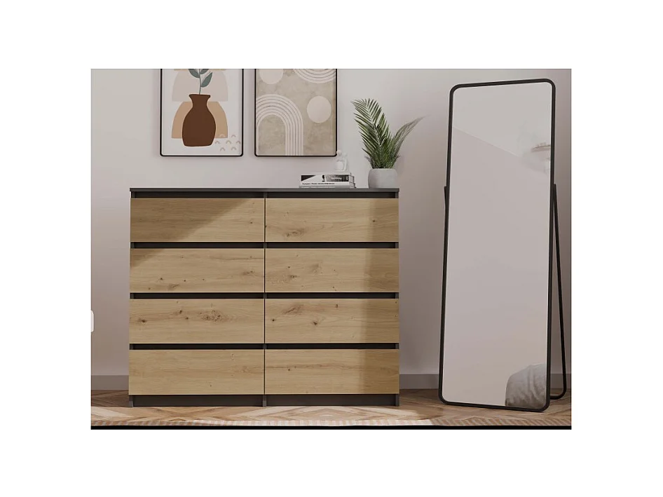 Komoda Malwa M8/120 | Antracyt/Dąb Artisan | 120x40x97 cm | 8 Szuflad