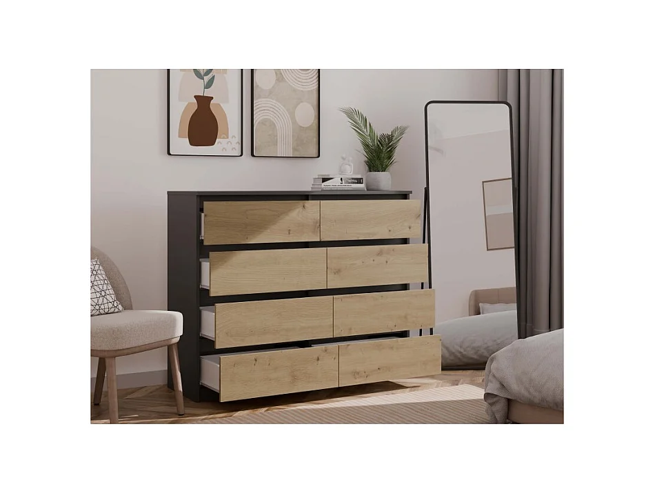 Komoda Malwa M8/120 | Antracyt/Dąb Artisan | 120x40x97 cm | 8 Szuflad