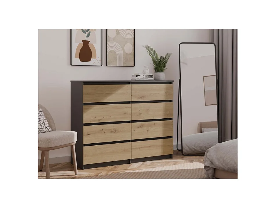 Komoda Malwa M8/120 | Antracyt/Dąb Artisan | 120x40x97 cm | 8 Szuflad