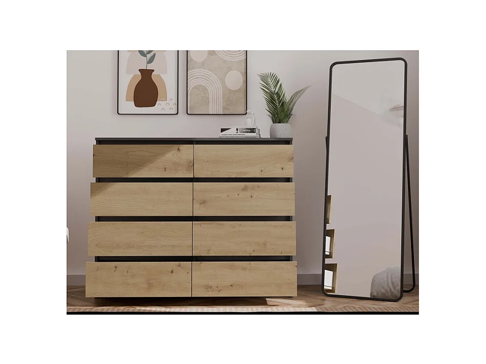 Komoda Malwa M8/120 | Antracyt/Dąb Artisan | 120x40x97 cm | 8 Szuflad