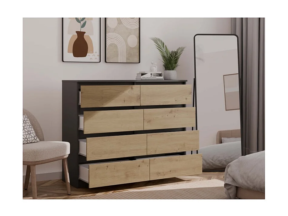 Komoda Malwa M8/120 | Antracyt/Dąb Artisan | 120x40x97 cm | 8 Szuflad