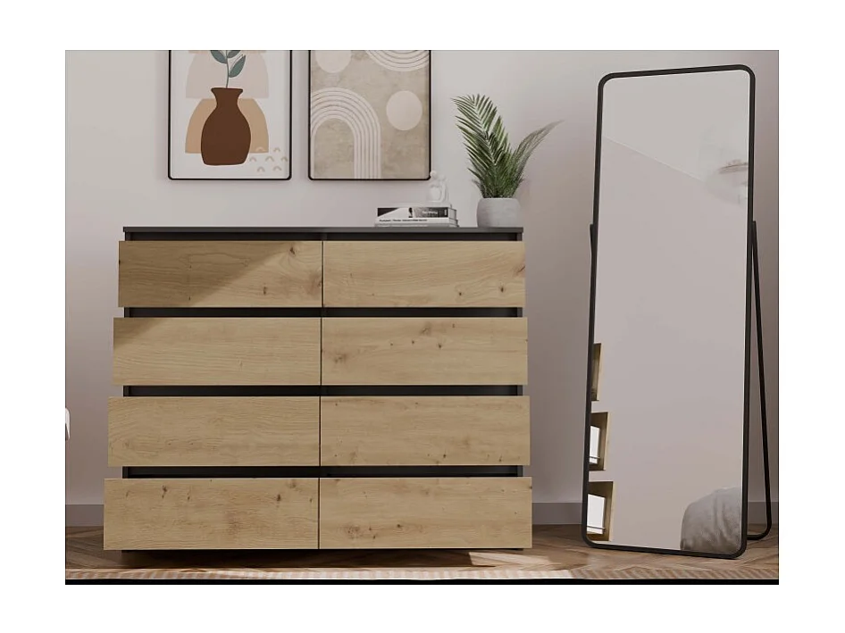 Komoda Malwa M8/120 | Antracyt/Dąb Artisan | 120x40x97 cm | 8 Szuflad