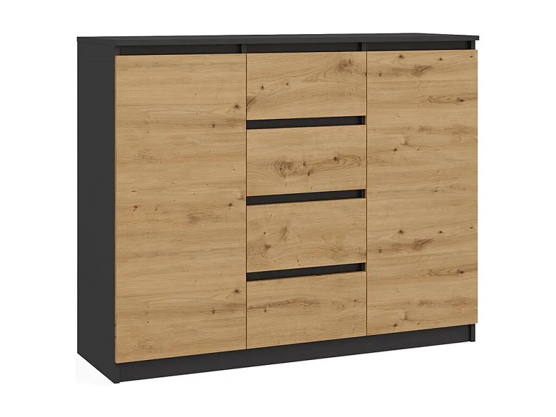 Komoda Malwa 2D4S | Antracyt/Dąb Artisan | 120x40x97 cm | 2 Drzwi, 4 Szuflady
