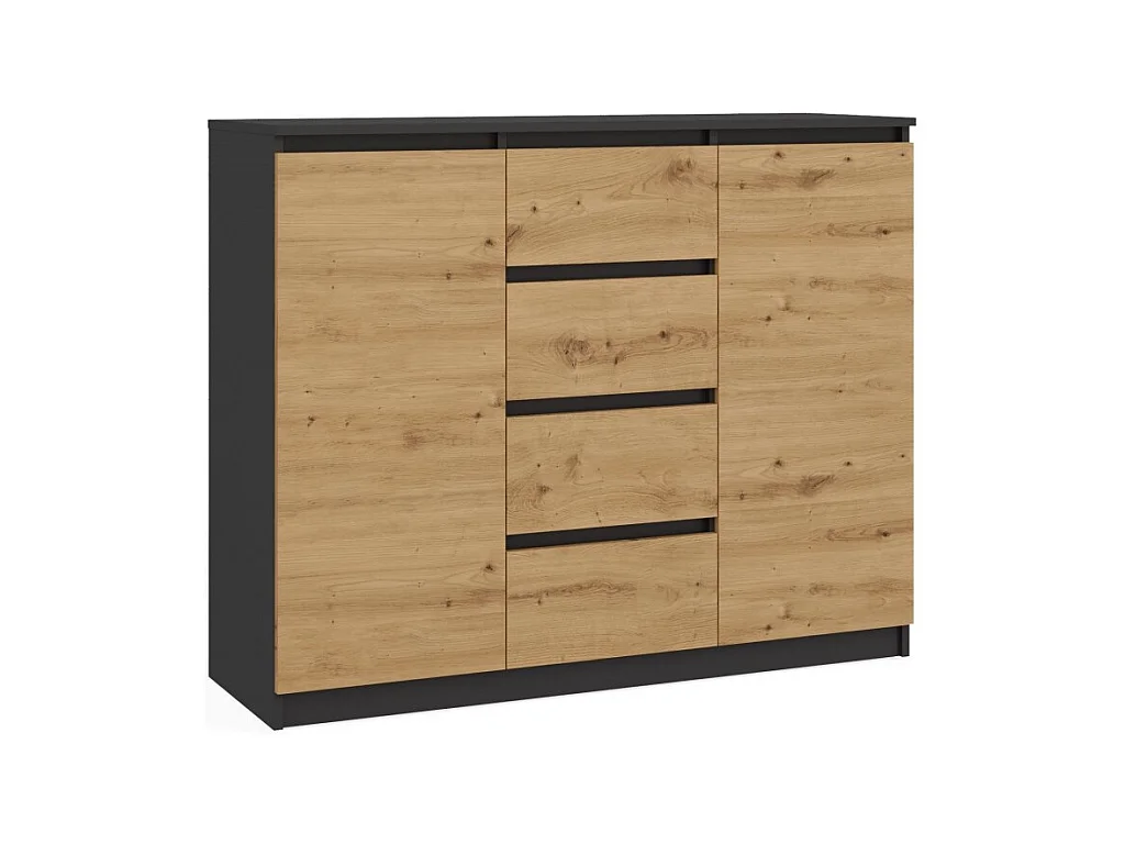 Komoda Malwa 2D4S | Antracyt/Dąb Artisan | 120x40x97 cm | 2 Drzwi, 4 Szuflady