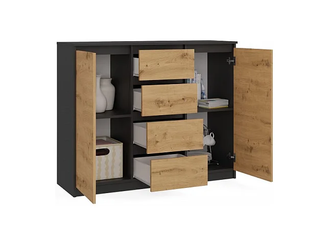 Komoda Malwa 2D4S | Antracyt/Dąb Artisan | 120x40x97 cm | 2 Drzwi, 4 Szuflady
