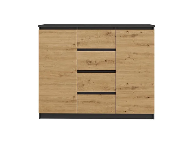 Komoda Malwa 2D4S | Antracyt/Dąb Artisan | 120x40x97 cm | 2 Drzwi, 4 Szuflady