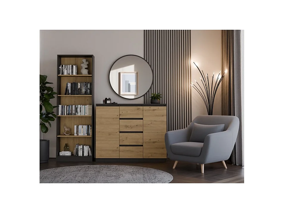 Komoda Malwa 2D4S | Antracyt/Dąb Artisan | 120x40x97 cm | 2 Drzwi, 4 Szuflady