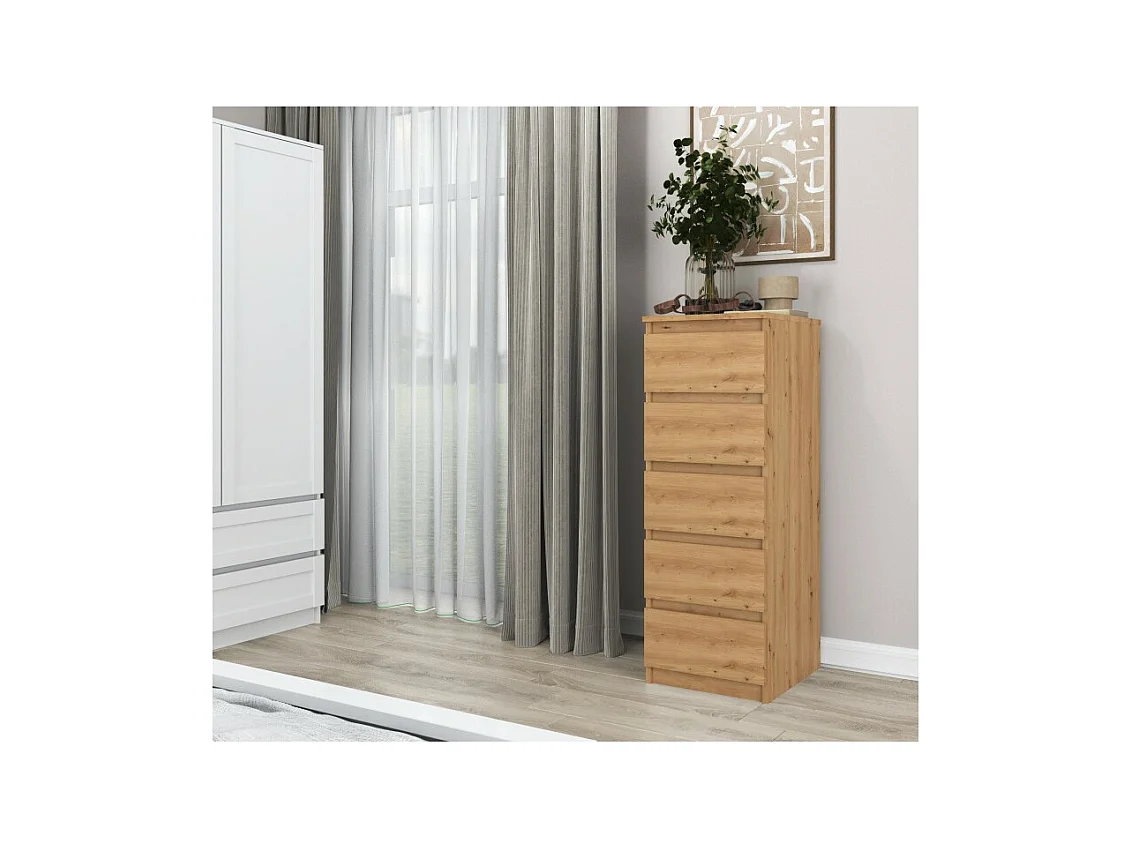 Komoda Malwa W5 |  Dąb Artisan | 40x45x111 cm | Komoda z  5 Szufladami