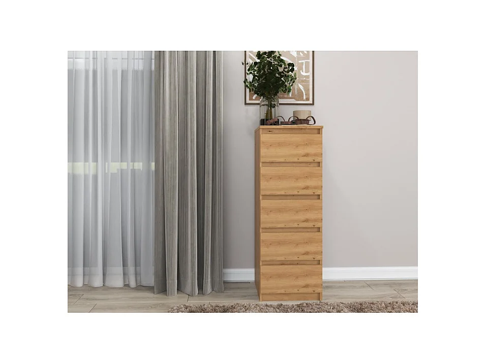 Komoda Malwa W5 |  Dąb Artisan | 40x45x111 cm | Komoda z  5 Szufladami
