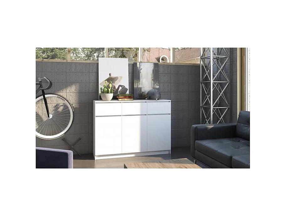 Komoda Malwa 3D3S | Biała | 120x40x97 cm |3 Drzwi 3 Szuflady