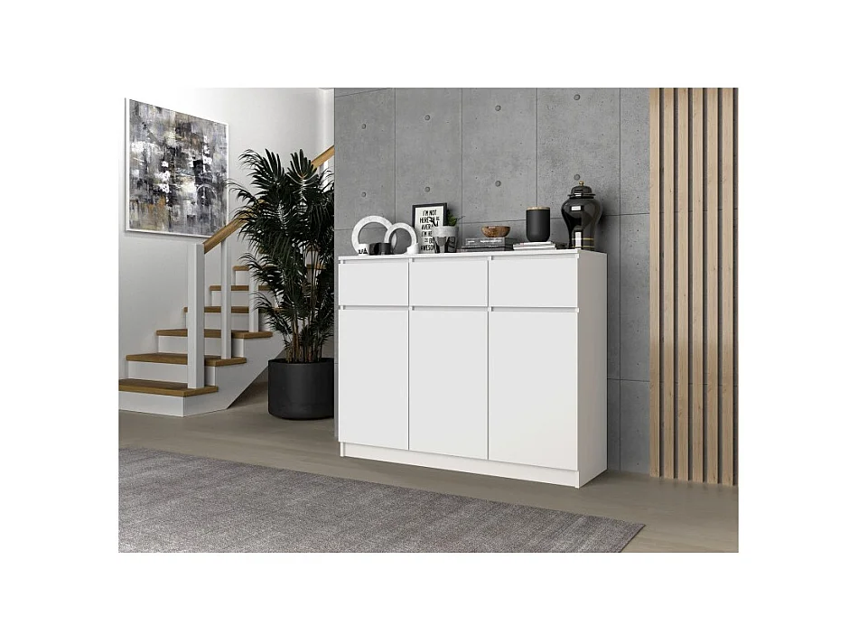 Komoda Malwa 3D3S | Biała | 120x40x97 cm |3 Drzwi 3 Szuflady