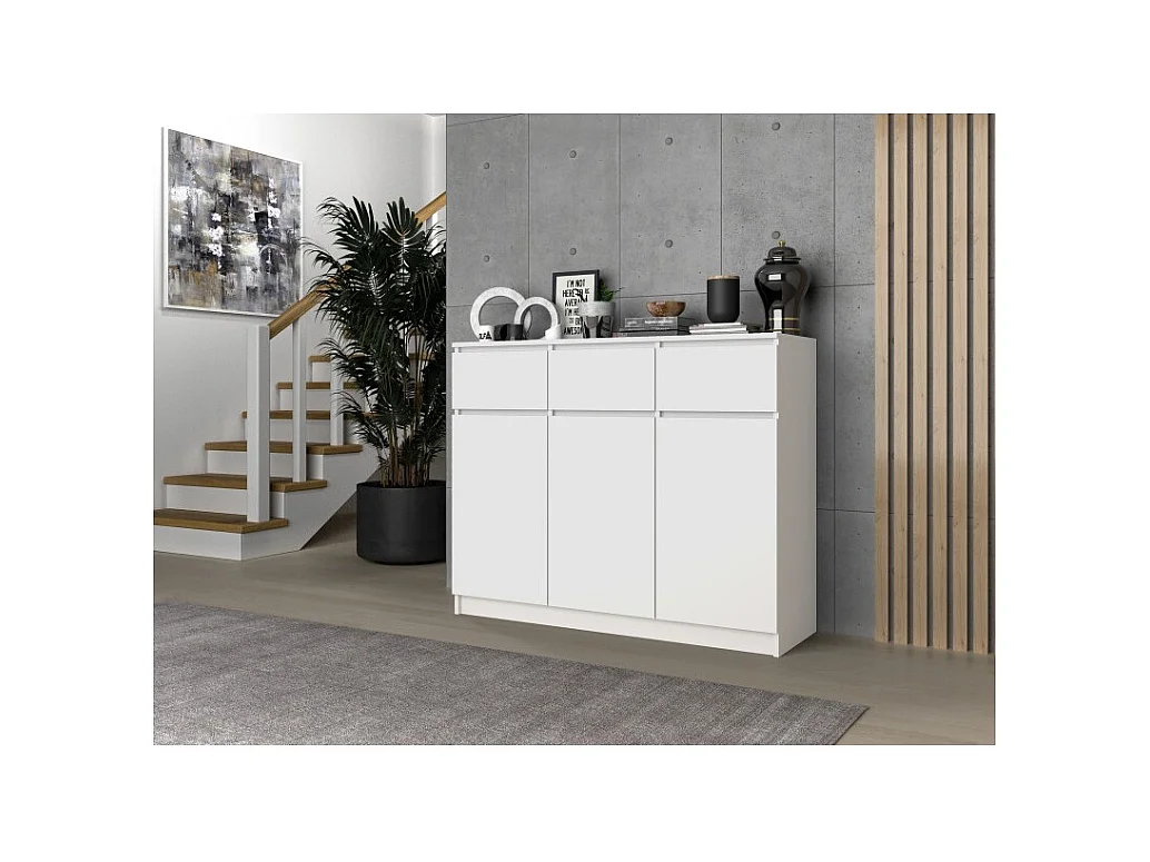 Komoda Malwa 3D3S | Biała | 120x40x97 cm |3 Drzwi 3 Szuflady