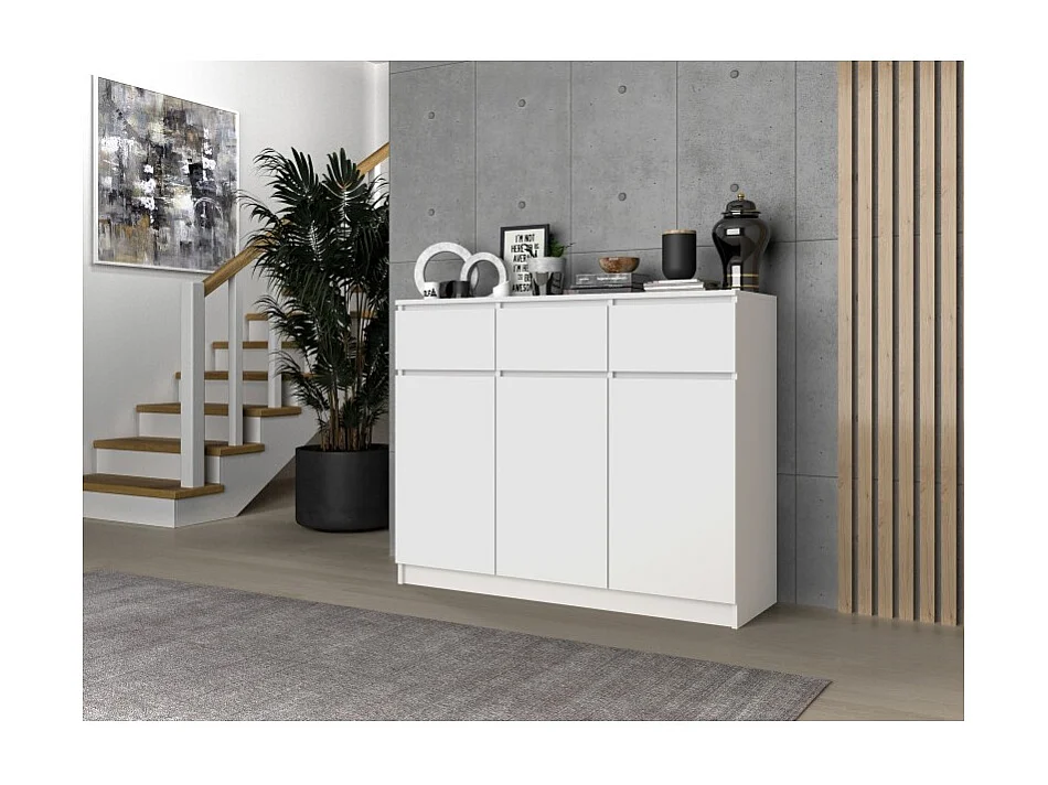 Komoda Malwa 3D3S | Biała | 120x40x97 cm |3 Drzwi 3 Szuflady