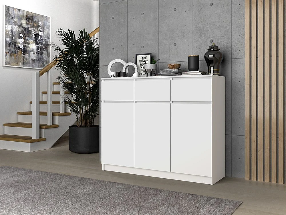 Komoda Malwa 3D3S | Biała | 120x40x97 cm |3 Drzwi 3 Szuflady