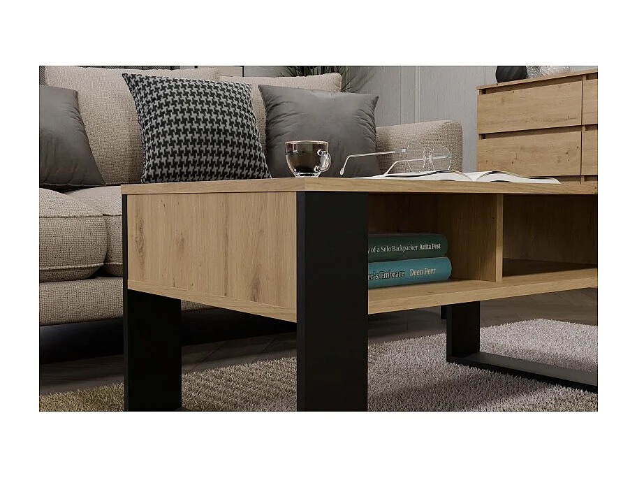 Ława Modern 2P | Artisan Czarny| 90x58x50 |  Stolik Kawowy Nowoczesny