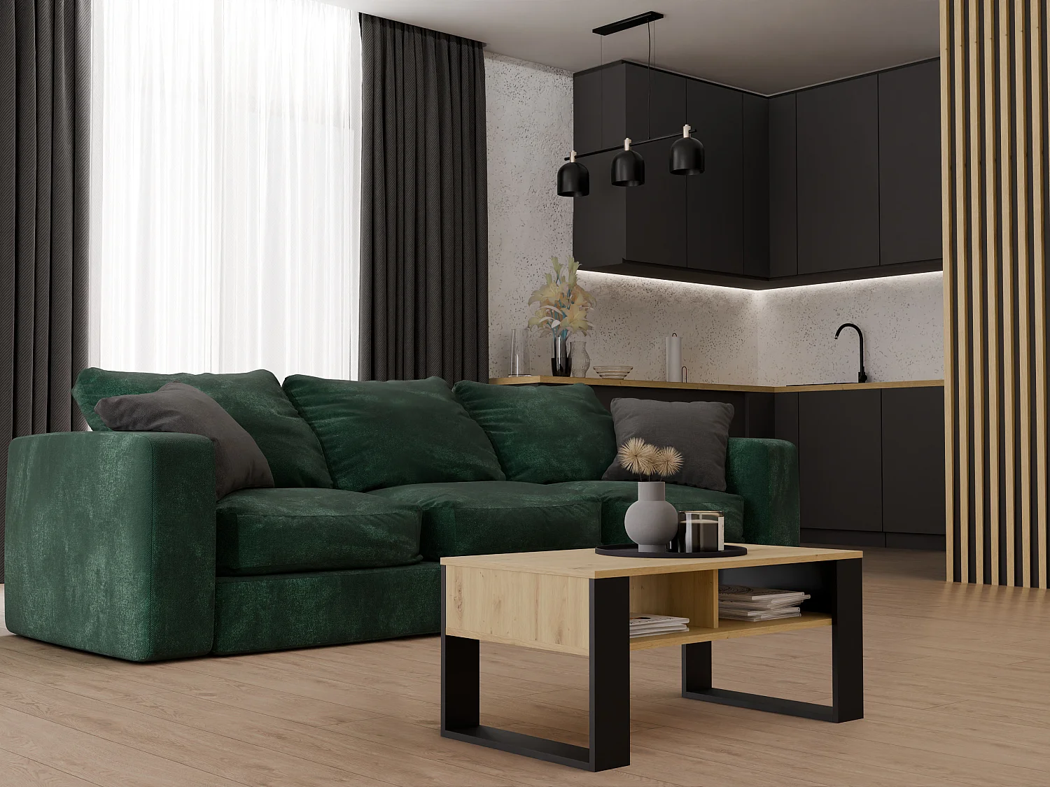 Ława Modern 2P | Artisan Czarny| 90x58x50 |  Stolik Kawowy Nowoczesny