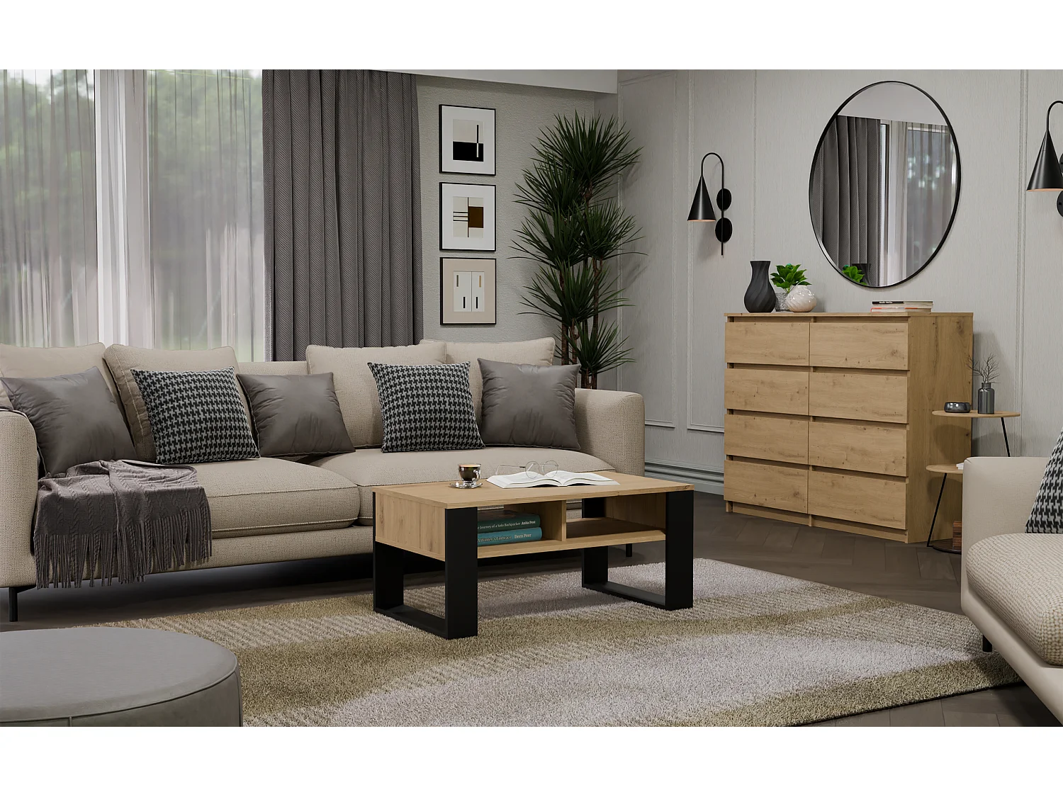 Ława Modern 2P | Artisan Czarny| 90x58x50 |  Stolik Kawowy Nowoczesny